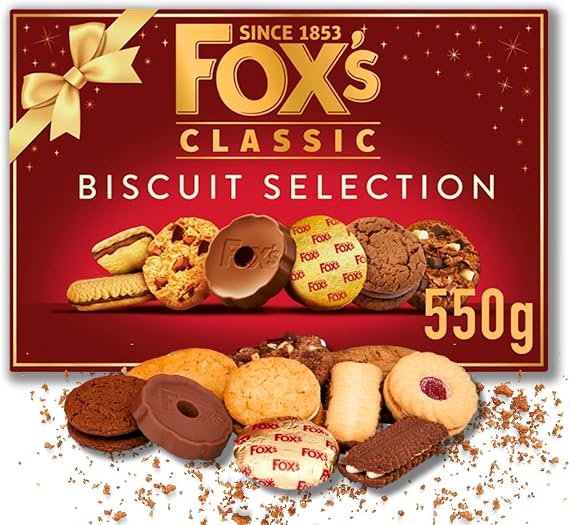 Foxs Fabulously Biscuit Selection Assortment Luxury Box 550g |9 Varieties Milk, Dark Choc Chunkie Cookies, Orange Sundae, Rounds, Viennese Fingers, Butter, Gift for Christmas