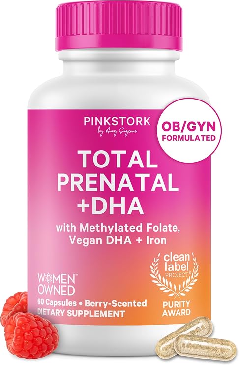 Pink Stork Total Prenatal + DHA, Vegan, No Fishy Burps, 60 Ct, Berry