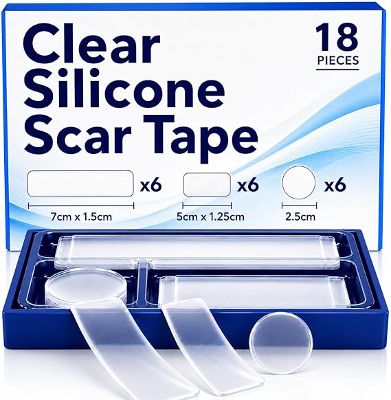 Silicone Scar Tape, 18 Pre-Cut Plasters for Acne & Keloid Scars