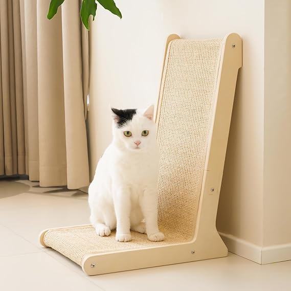 PETKARAY 105 Sisal Cat Scratcher, Sisal Scratch Pad for Indoor Cats, L Shape Kitten Scratching Board, Sturdy Floor Mounted Scratcher