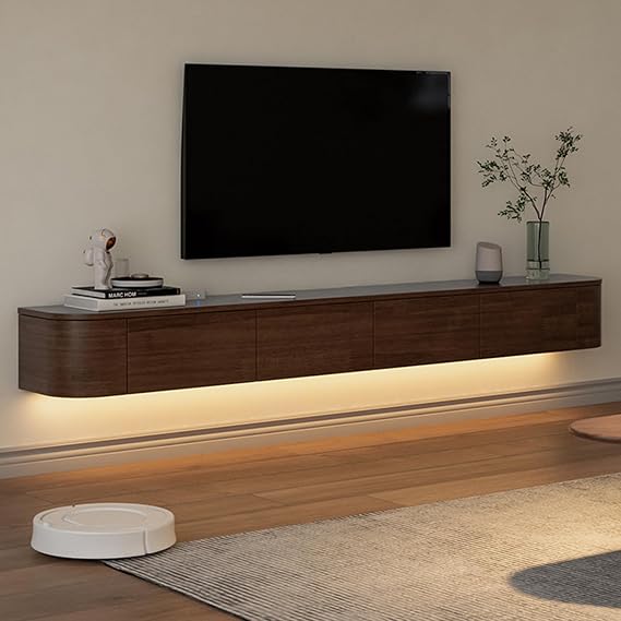 Solid Wood Floating TV Unit,TV Console Floating Shelf with Drawers, Floating TV Shelves Wall Mounted TV Media Console for Living Room, Dining Room, Bedroom