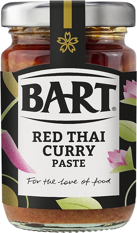 BART Red Thai Curry Paste Jar - Pack of 6 x 90g - Mild Thai Curry Paste Ideal for Duck or Chicken Curry - Medium Heat & Gluten Free