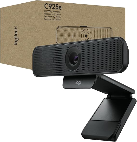 Logitech C925-E Business Webcam HD 1080p/30fps with Light Correction | 30fps video, light correction, autofocus, clear audio, privacy shutter, works with Microsoft Teams, Google Meet, Skype, Zoom
