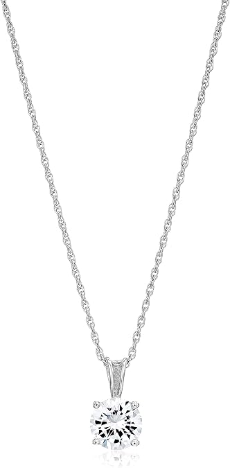 Amazon Essentials Plated Sterling Silver Cubic Zirconia Round Cut Solitaire Pendant Necklace, 18"