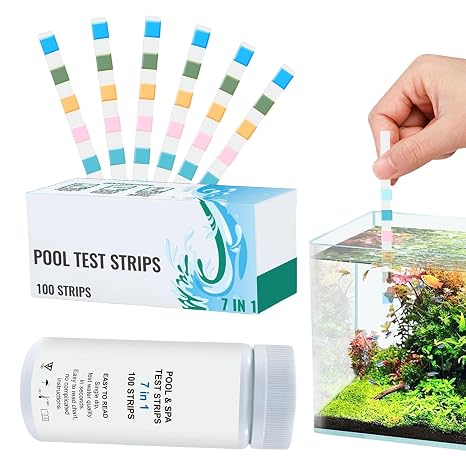 Pool Test Strips, 100-Piece Water Quality Testing Strips Pools Spa Hot Tub, Quick-Read Multifunctional Tester Kit Backyard Waters Maintenance, Fish Tank, Pond, and Home Use
