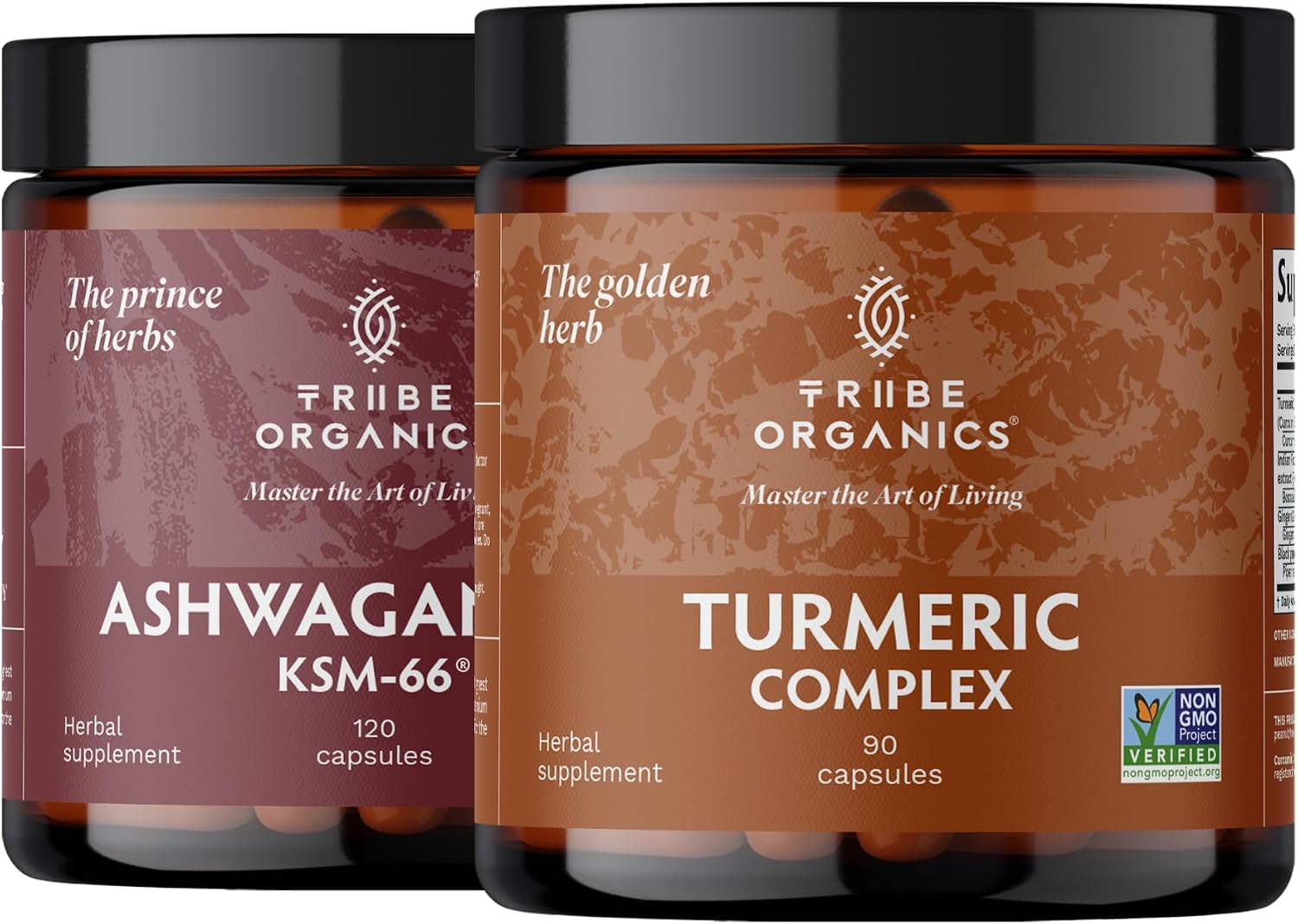 TRIBE ORGANICS Balance Duo - KSM-66 Ashwagandha 120ct  Turmeric Curcumin C3 Complex 120ct