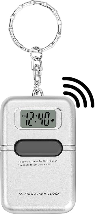 Talking Clock Keychain with LCD Screen - Clear American Accent, Announcing time with Press of The Button, Great for Visually impaired or Blind (1), Gray