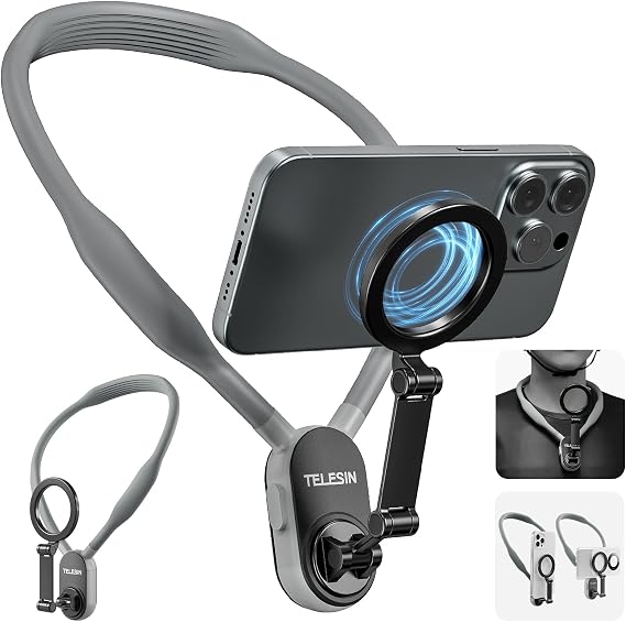 TELESIN Magnetic Neck Cell Phone Holder, POV/Vlog Recording Phone Stand