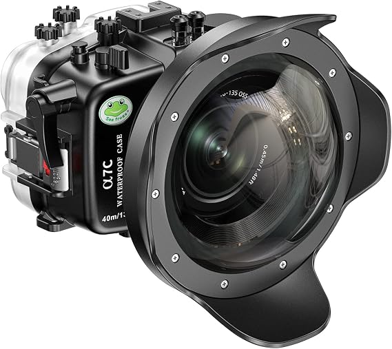 Sea frogs Waterproof Camera Housing Compatible with Sony A7C 28-60/10-18mm | with Wide Angle Fisheye Lens IPX8 40m/130ft Maximum Diving Depth Underwater Camera Case for Diving, Surfing, Rowing