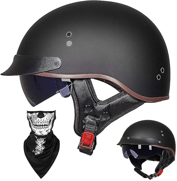 Half Helmet Open-Face Helmet Brain - Cap Cruiser Chopper Scooter Pilot Jet Helmet DOT+ECE Certified Personality Retro Harley Motorcycle Helmet Vintage Motorcycle Helmet(I,XL=(61~62cm)))