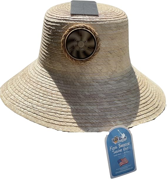 Kool Breeze Plain Hadi Solar Fan Hat, Straw Sun Hat for Men, L/XL Ivory