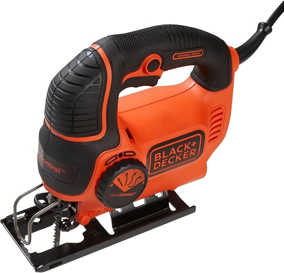BLACK+DECKER Jig Saw, 5-Amp, 3,000 Blade Speed, 45 Degree Beveled Cuts, 34-Inch Orbital Blade, 4 Curve Settings, Corded (BDEJS600C)