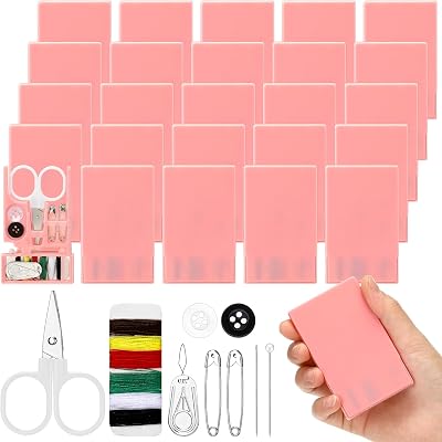 Knitgrip 25 Boxes Mini Travel Sewing Kit Quick Fix Sewing Kits Bulk Basic Portable Pre Threaded Needle Emergency Repair Tool for Adults DIY Handcraft Gifts Beginner Traveler Home Hotel Pink