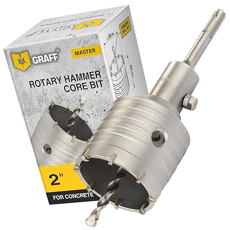 2 Inch Rotary Hammer Core Bit - SDS Plus Core Drill Bit for Concrete, Masonry, Cement, Silicate Brick - 50 mm Carbide Hole Saw with SDS Shank and Center Drill GRAFF