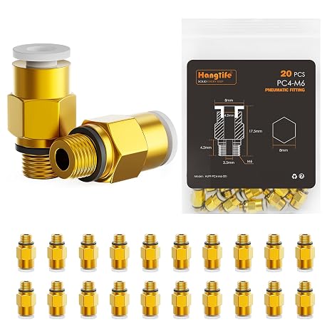 HANGLIFE PC4-M6 Bowden PTFE Tube Connectors, Push-to-Connect Quick Fittings, 1.75mm Filament Pneumatic Coupler, Push-Fit Adaptor 3D Printers Accessories, Ideal for Pneumatic Systems (Pack of 20)