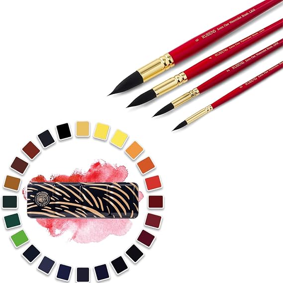 Paul Rubens Artist Watercolor Paint Set,24 Vibrant Colors in Portable Box,Synthetic Squirrel Hair Paint Brushes kit for Artists, Adults and Hobbists