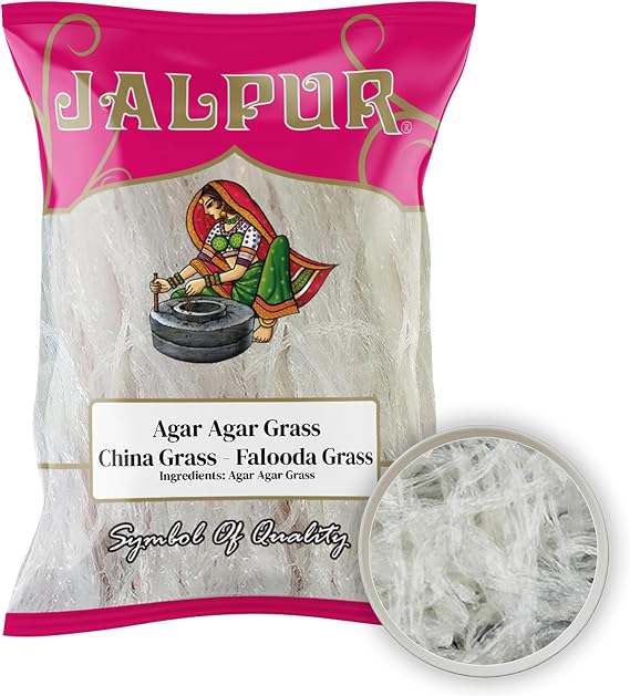 JALPUR MILLERS Agar Agar Grass 50g - China Grass - Falooda Grass - Natural Vegetarian Gelatin Substitute for Desserts, Jellies, Puddings - Ideal for Asian Sweets - Halal - Non-GMO - No Additives