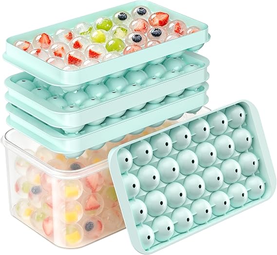 Ice Cube Tray with Lid and Bin - 3 Pack for 0.95 Inch Mini Ice Balls