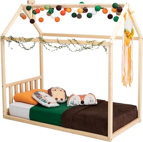 Montessori bed for toddler, Toddler house shaped bed for kids, Canopy bed frame, Toddler floor bed FULL or QUEEN size