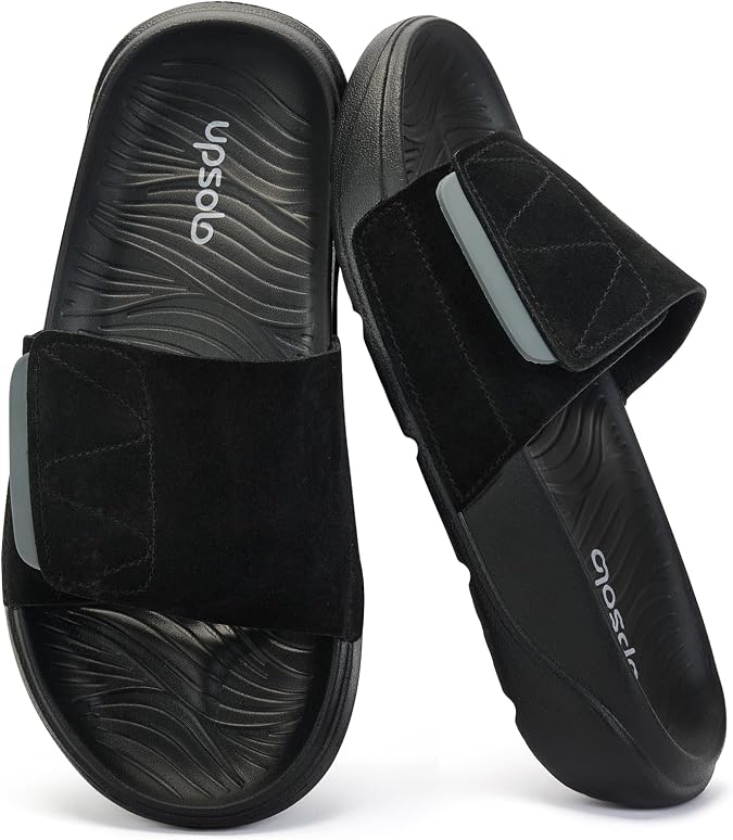 UPSOLO Men's Recovery Sandals with Arch Support, Adjustable Velcro Straps Wide Size, Open Toe Indoor Outdoor Sandals for Men