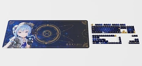 Hyte Hoshimachi Suisei Official Keycap Set & Desk Pad Bundle for Keyboards 153 PBT Keycaps, Cherry Profile, MX-Compatible - UK/ISO, ANSI, JIS Layouts Includes 900x400mm Mousepad & Wall Scroll