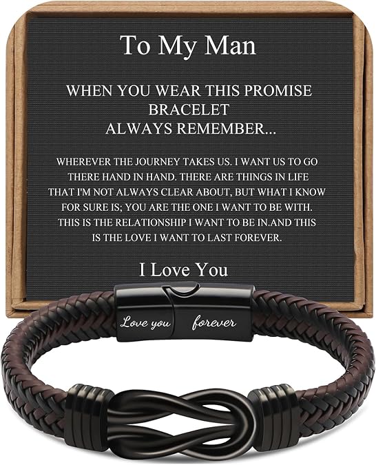 Knot Bracelet Gifts for Men, Leather Stainless Steel Knot Mens Bracelet