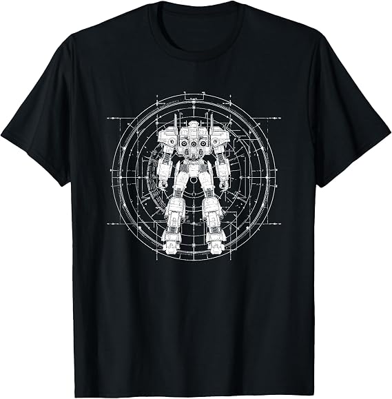 Science-Fiction Robot Shirt Mech Robot Sketch Design T-Shirt