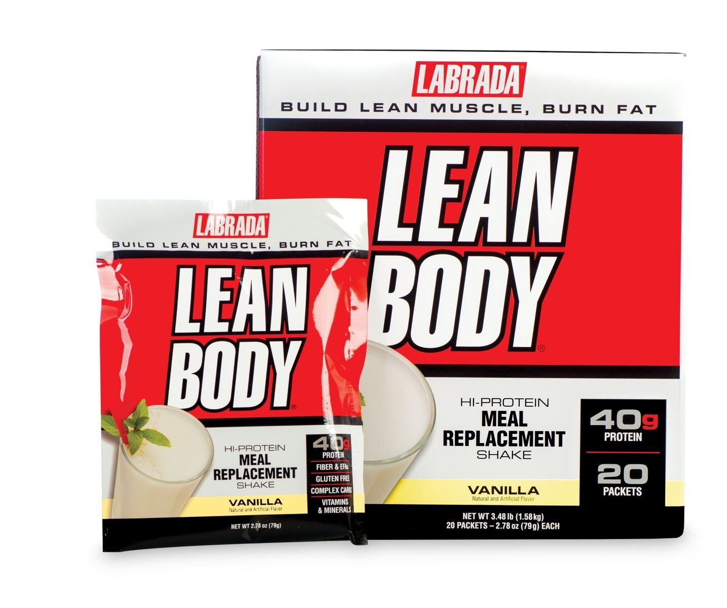 Labrada Lean Body Meal Replacement Powder, Vanilla Ice Cream, 2.78 Ounce, 20 Count