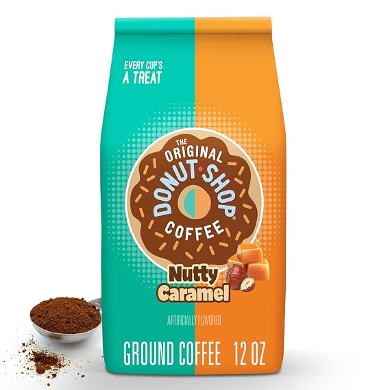 The Original Donut Shop Coffee, Nutty Caramel, Medium Roast, Flavored Ground Coffee, 12 oz Bag