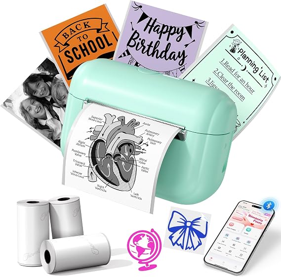 Mini Sticker Printer, Inkless Bluetooth Portable Thermal Printer for Phone