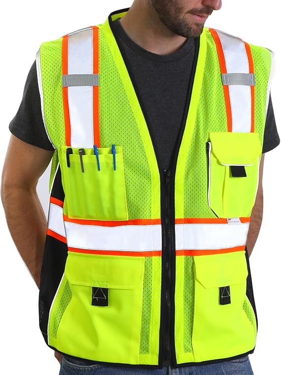 Dib Safety Heavy Duty Reflective Safety Vest with 3M Tape, Yellow Mesh XL