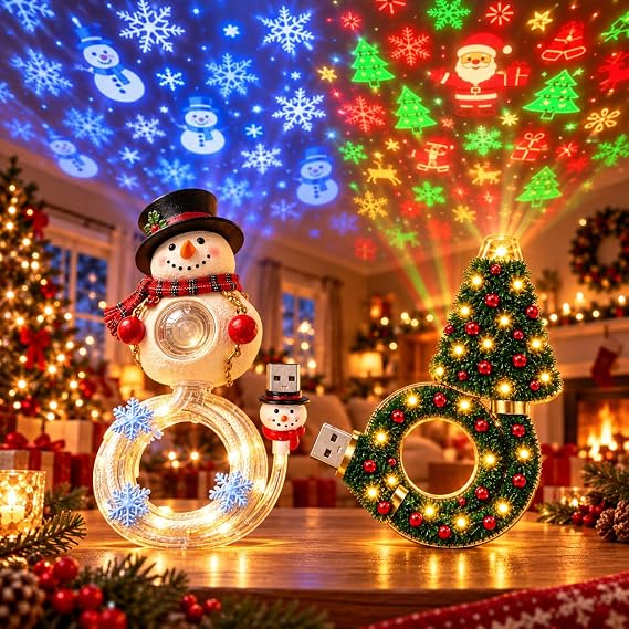 Christmas Tree Ceiling Projector, Plug and Play HD USB Night Light,2pc