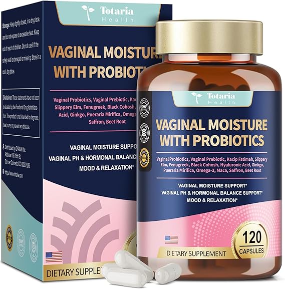 Vaginal Probiotics for Women Vaginal Moisturizer, pH, Odor, Flora, Hormones, Comfort, Mood & Relaxation, 30-in-1 Vaginal Moisture Plus with Slippery Elm Bark, Hyaluronic Acid, Fenugreek - 120 Caps