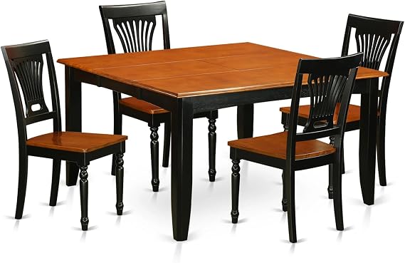 East West Furniture PFPL5-BCH-W 5 Piece Dining Set Includes a Square Dining Table with Butterfly Leaf and 4 Kitchen Chairs, 54x54 Inch, Black & Cherry
