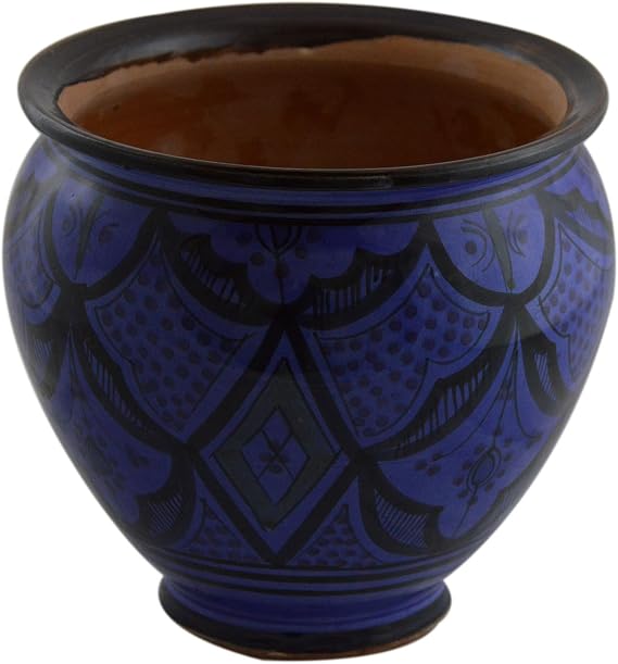 Flower Pot Moroccan Spanish Garden Drain Hole Ceramic Planter Handmade Blue