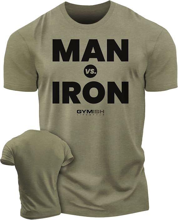 Gymish Lifestyle Man Vs Iron Weight Lifting Shirts for Men Workout Gym Shirts