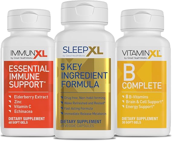 Yellow Amarillo Combo - Sleep Well with SleepXL, Support Your Immune System with ImmunXL, and Wake Refreshed and Energized with VitaminXL B Complete, One Month Supply - 3-in-1 Combo.