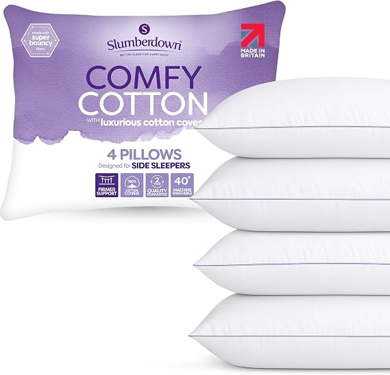 Slumberdown Premium Cotton Pillows 4 Pack Hotel Quality for Luxury Comfort