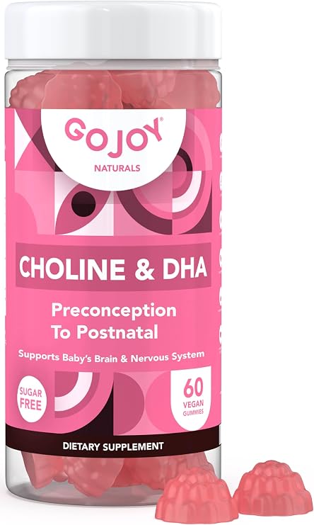 GOJOY NATURALS Prenatal Gummies with Choline & DHA - Preconception, Pregnancy & Postnatal Vitamins for Women - Choline Bitartrate 250mg + DHA 150mg - Vegan, Sugar-Free