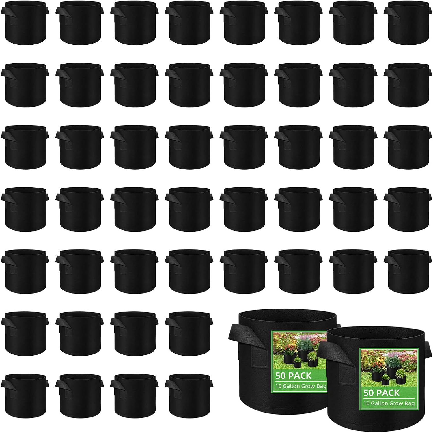 50 Pack Vegetable Grow Bags, Gardening Plant Growing Bags Breathable Non-woven Fabric Plant Pots with Handles Indoor & Outdoor Grow Containers for VegetableFlowerPlantFruits, 10 GallonBlack