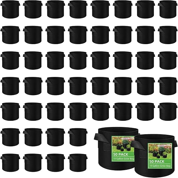 50 Pack Vegetable Grow Bags, Gardening Plant Growing Bags Breathable Non-woven Fabric Plant Pots with Handles Indoor & Outdoor Grow Containers for Vegetable/Flower/Plant/Fruits, 10 Gallon(Black)