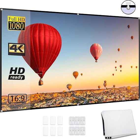 Docooler Projector Screen, 80 Inch 16:9 Foldable Projection Screen, Foldable Durable Wall Mounted Outdoor Projection Screen for Home Theater, Outdoor Camping, Indoor Movies