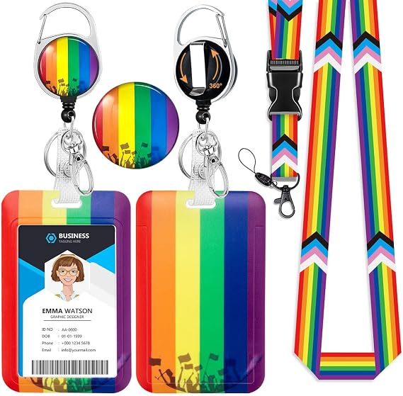 Funny Rainbow ID Band Badge Holder with Lanyard and Retractable Badge Reel | Breakaway Lanyard, 360 Rotating Belt Clip & Carabiner, Key Holder, ID Card Holder for Nurses, Teachers, Students & Worker