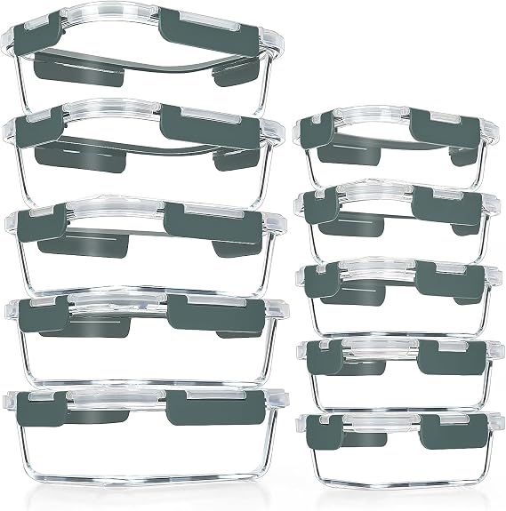 VERONES 10 PACK Glass Meal Prep Containers Set with Lids