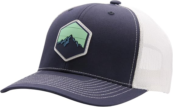 LINDO Trucker Hat [ Mountain Sky Design ] for Men and Women: Mid Profile Cap with Breathable Mesh Back and Adjustable Snap