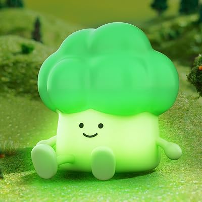 Smiling Shark Cute Night Lights, Broccoli Silicone Kids Night Lamp Type-C Rechargable 3 Brightness 30mins Auto-Off LED Squishy Nursery Night Light with Tap Control for Toddler Teen Bedroom
