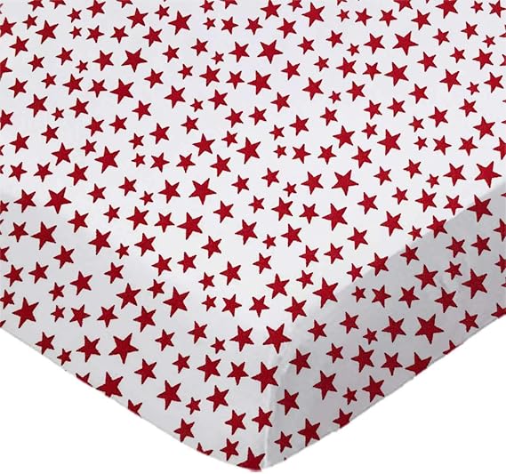 SheetWorld Baby Fitted Bassinet Sheet Fits Nuna Mixx 12 x 29 inches, 100% Cotton Woven Sheet, Unisex Boy Girl, Red Stars, Made in USA