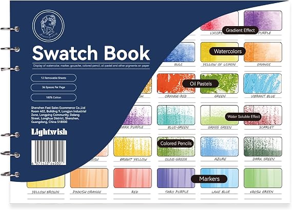 Lightwish Watercolor Swatch Book, 100% Cotton Acid-Free Hot Press Paper