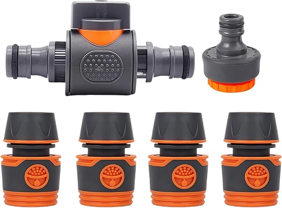 Garden Hose Connector Set, 6 Piece 1/2 Inch with Flow Control Valve