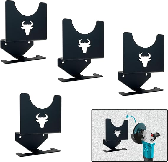 Heavy-Duty Angle Grinder Stand Wall Mount (4PCS) - Metal Tool Holder for Bench Grinder, Polisher & Air Tools - Garage, Workshop Clutter-Free Organizer with Quick-Install Brackets